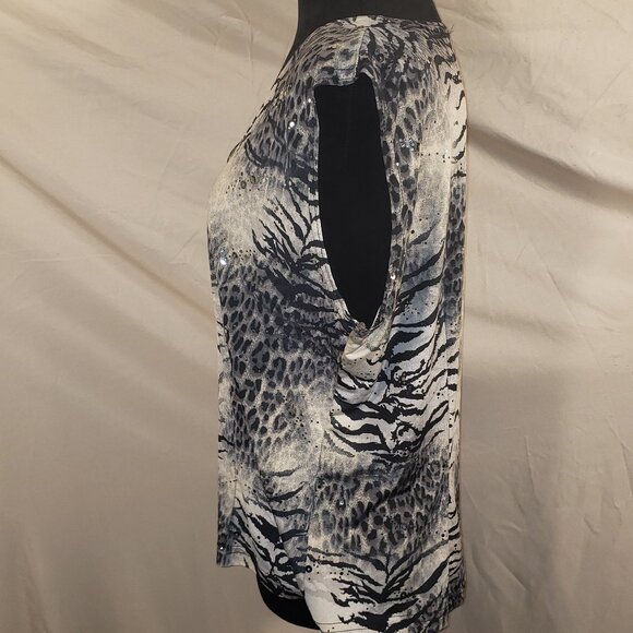 Artex Women's Gray & Black Print Top - L - Picture 2 of 5